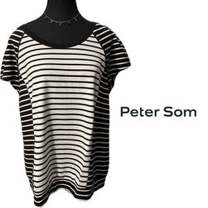 Peter Som DesigNation St Barth’s Short Sleeve Black & White Stripe Shirt Top Tee